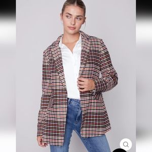 NWT Charlie B Tailored Plaid Tweed Blazer Jacket- Truffle Brown Small
